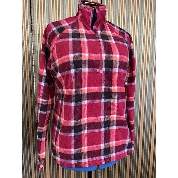 Eddie Bauer fleece  1/4 zip jacket Plaid Pink Woman’s Large - Picture 1 of 9